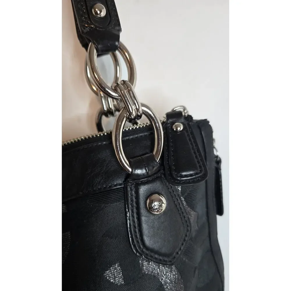 Coach Sig Kristin Metallic Zip Bag Tote Shoulder Bag Black/Silver 18286